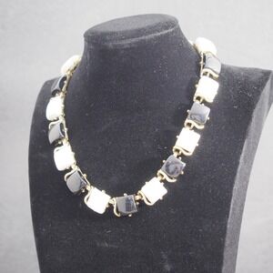 Coro Pegasus Necklace Gold Tone Black White Lucite Link Choker Statement Vintage